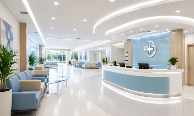 create hospital clinic pharmacy medical interior cgi rendering