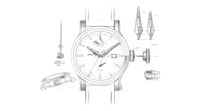 design luxury watch animation, 3d wristwatch 2d technical drawing printing