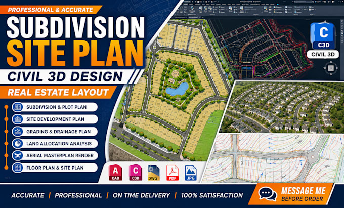 create subdivision site plan, real estate layout, grading plan civil 3d