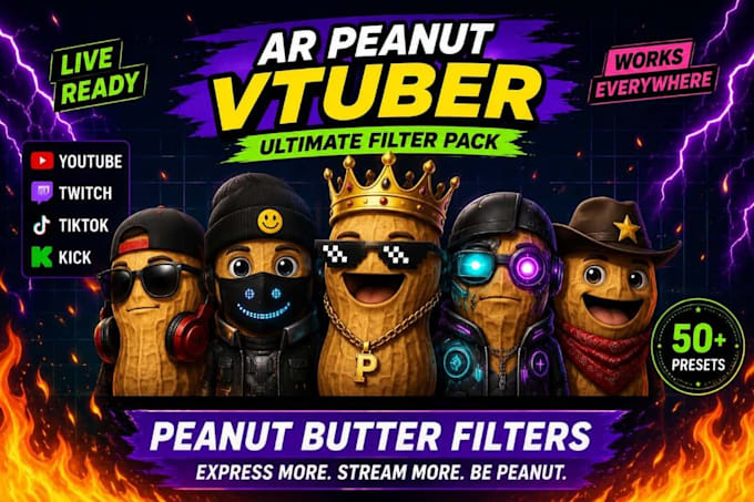 design custom vtuber ar filter burnt peanut style for streaming and snap camera