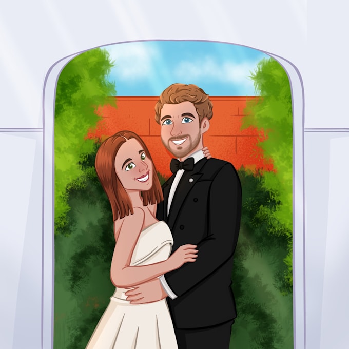 create a romantic cartoon portrait for couples