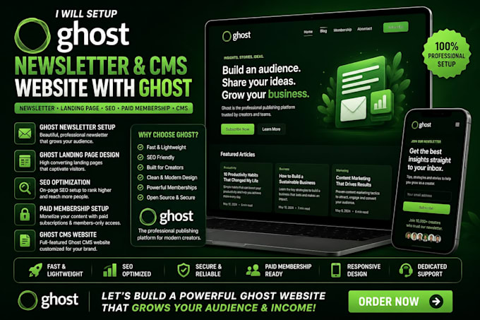 setup ghost newsletter, ghost cms website and paid membership, ghost cms expert