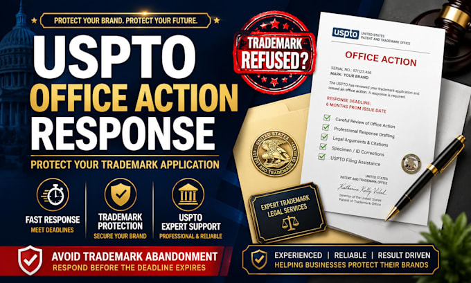 draft and file uspto office action response to protect trademark application