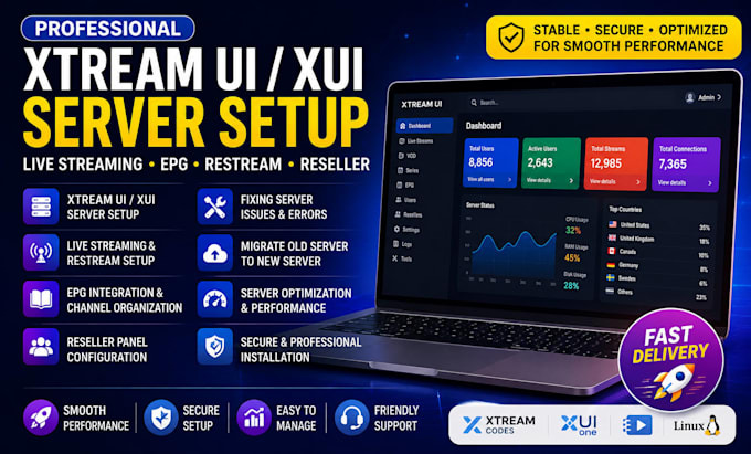 setup xtreamui, live streaming server, xui server, epg, restream setup, reseller