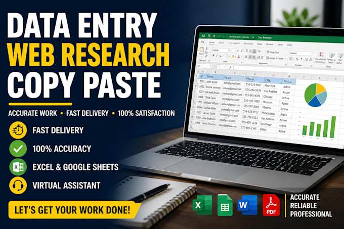 data entry, copy paste, web research and excel work