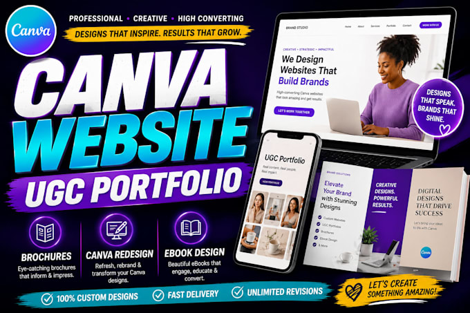design canva website ugc portfolio canva brochure canva redesign ebook design