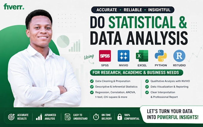 do statistical, data analysis with spss, nvivo, excel, python and rstudio