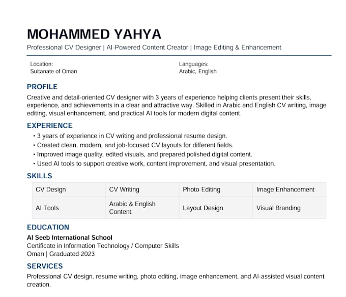 design a professional CV resume for you