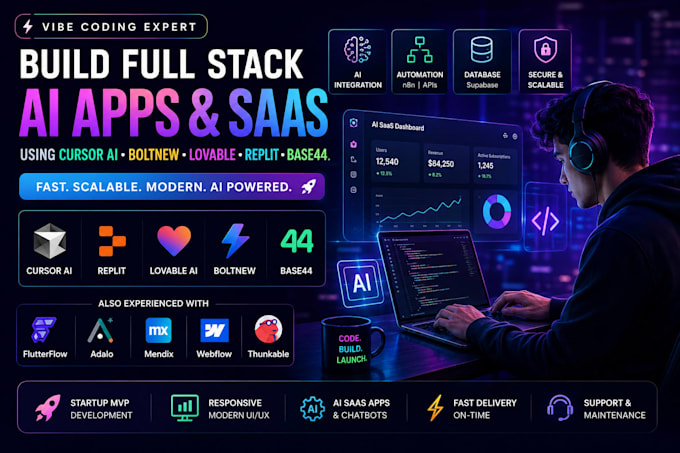 build full stack apps vibe coding using cursor ai boltnew lovable replit base44