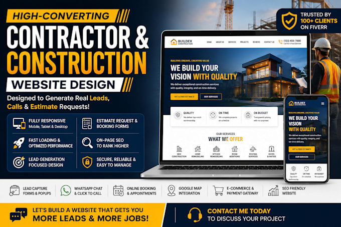 build construction contractor handyman hvac website design wordpress wix shopify