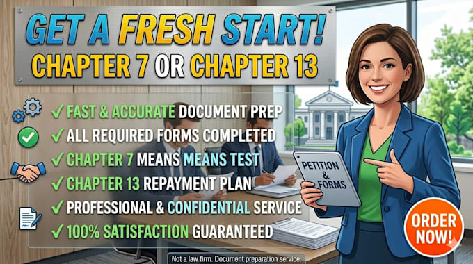 prepare your US bankruptcy petition and documents for chapter 7 or 13