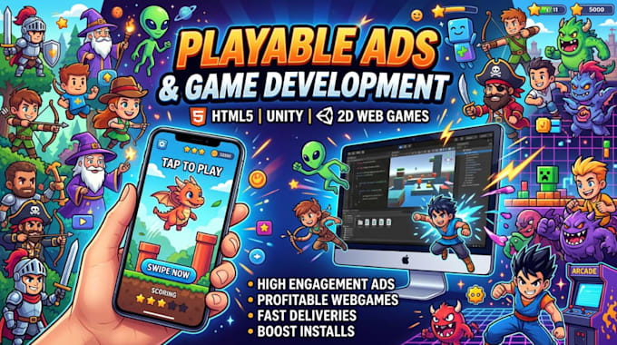 make playable ads, 2d html5 web game and unity games