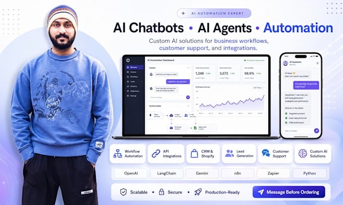develop ai chatbots, voice agents, and business automation workflows