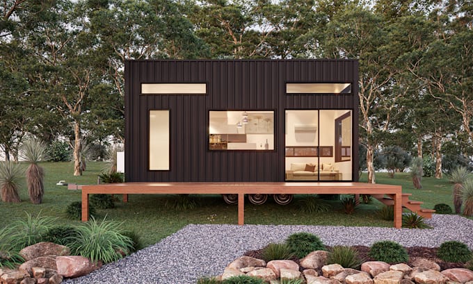 design modern tiny house with realistic 3d render