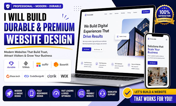build durable 10web softr base44 blazetech codedesignai dorik wix website design