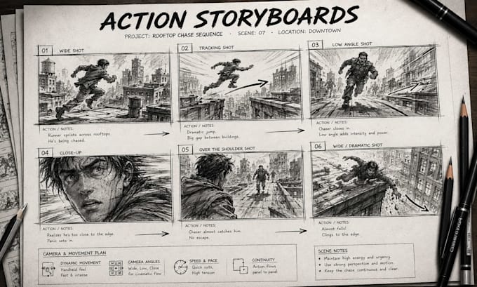 draw action storyboard sequences for games and animation