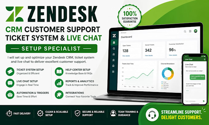 zendesk crm customer support ticket system live chat setup specialist automation