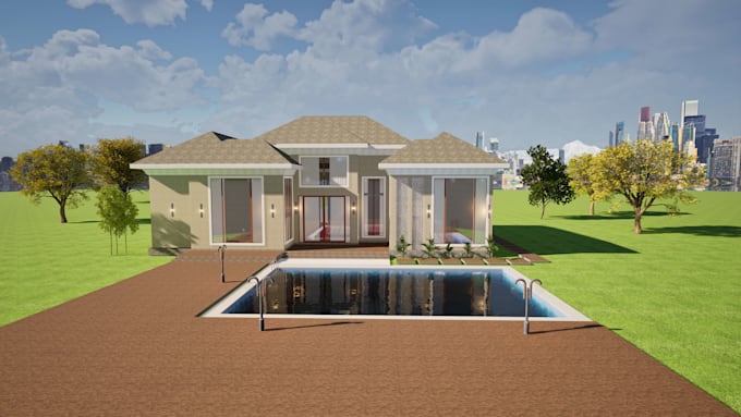 design house plan with sections, elevations and 3d renders