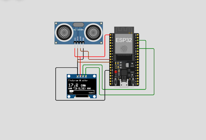 write esp32 code for ultrasonic sensors with oled display