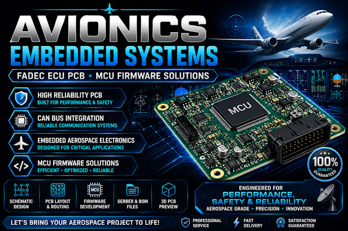 develop avionics embedded systems, fadec ecu pcb and mcu firmware solutions