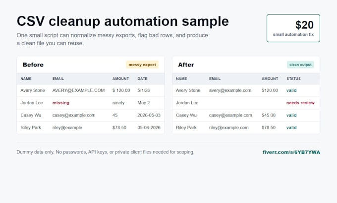 write a small python script for CSV or file cleanup
