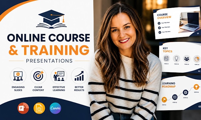 design online course slide design, corporate training webinar presentation