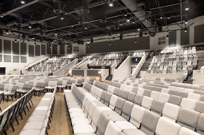 do church design elevation 3d rendering interior with photorealistic visuals