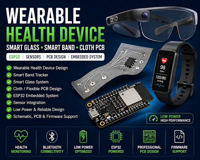 develop wearable health device smart glasses smart band esp32 sensor pcb