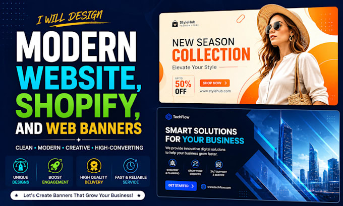 design modern website, shopify, and web banners