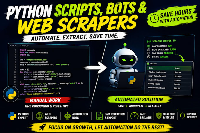 create python scripts, desktop apps, scraping tools, and workflow automation