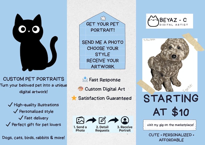 draw a custom digital pet portrait from your photo