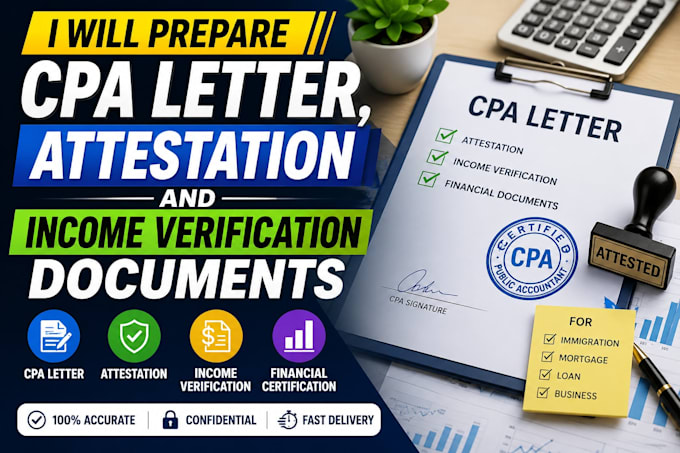 prepare CPA letter, attestation and income verification documents