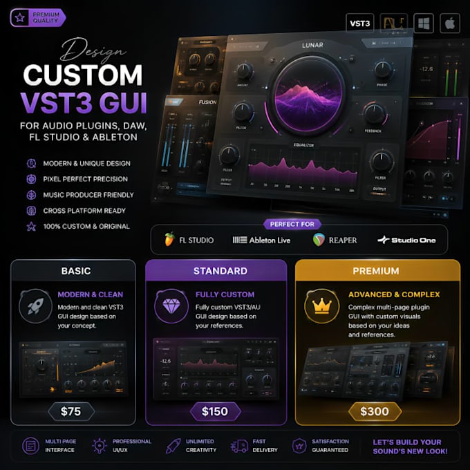 design custom vst3 gui for audio plugins, daw, fl studio and ableton