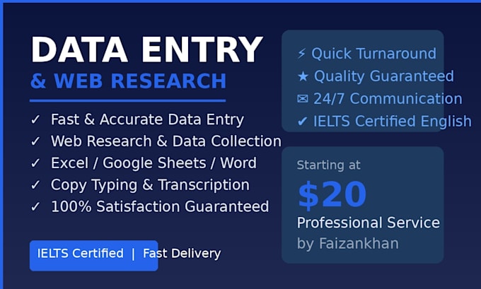 do fast and accurate data entry, copy paste, web research and excel work