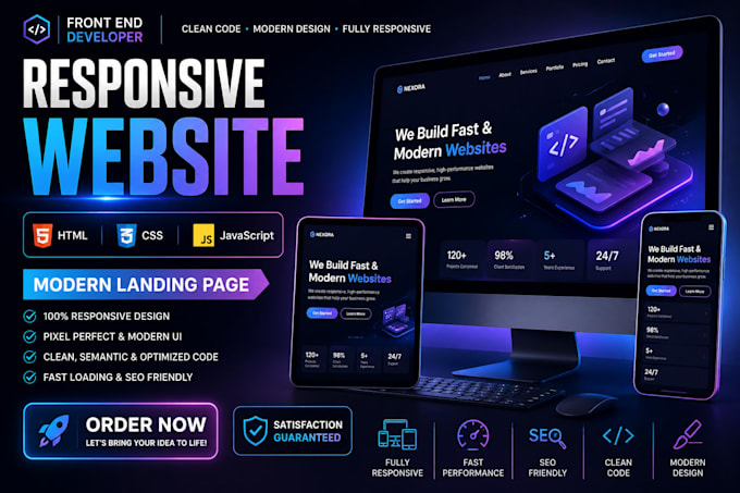 build responsive landing page using HTML CSS and javascript