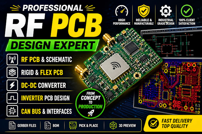 design rf pcb, schematic, rigid flex pcb, dc dc converter, inverter and can bus