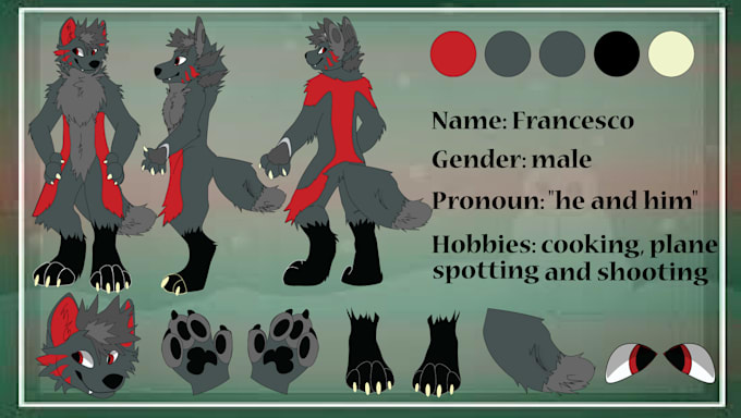 draw custom furry or fursona oc reference sheet with front, back and side view