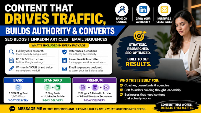 craft SEO blog posts, linkedin articles, email sequences
