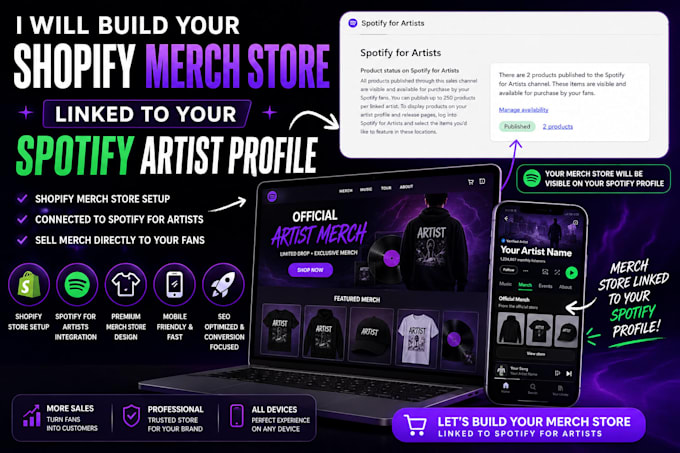 build shopify merch store for spotify, spotify merch setup