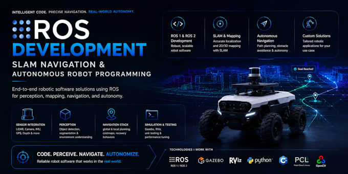 do ros development, slam navigation and autonomous robot programming