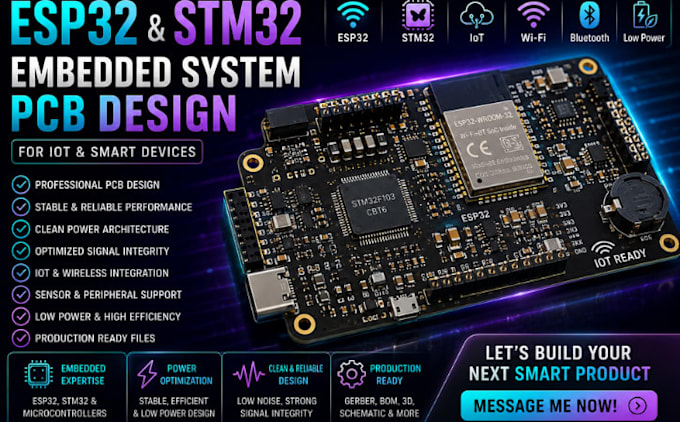 design detailed esp32 stm32 embedded system pcb  for iot and smart devices