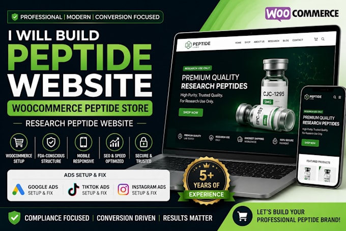 fix peptides ads issues, setup google ads, tiktok ads for peptides website