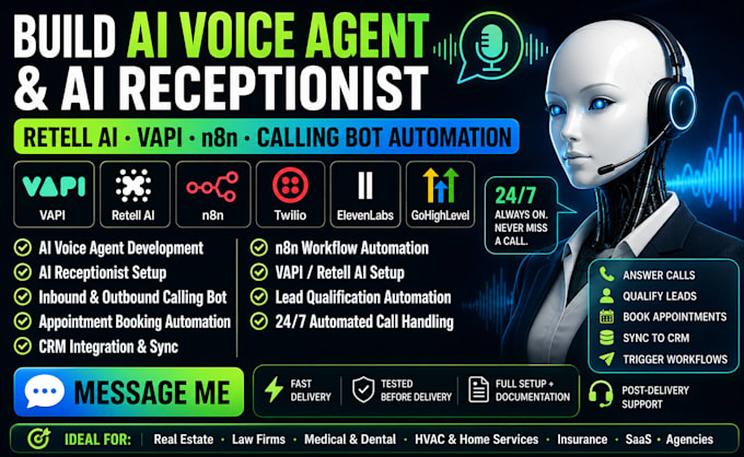 build ai voice agent, retell ai, ai receptionist, calling bot using n8n and vapi