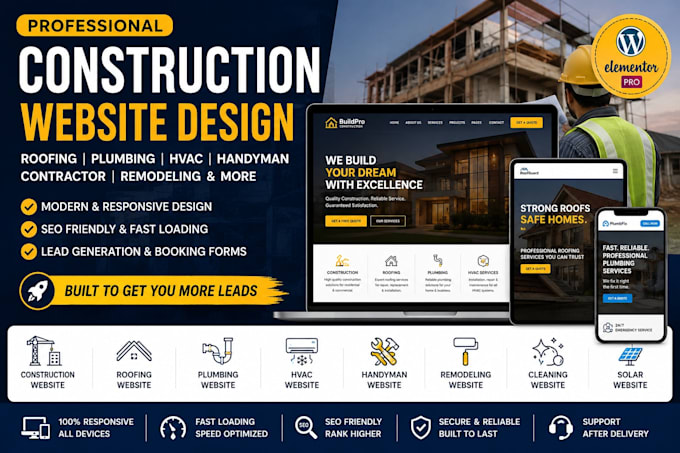 build construction website, hvac plumbing website, roofing engineering website