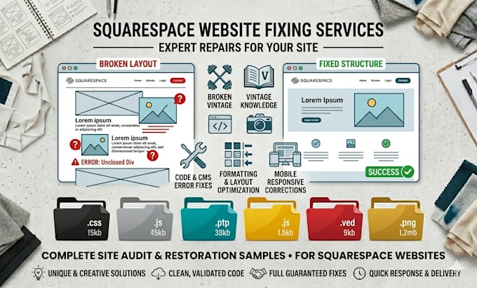 fix squarespace website errors formatting and layout structure issues