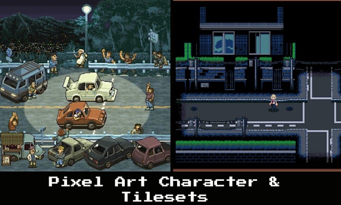 create pixel art character top down tilesets sprite sheets background game asset