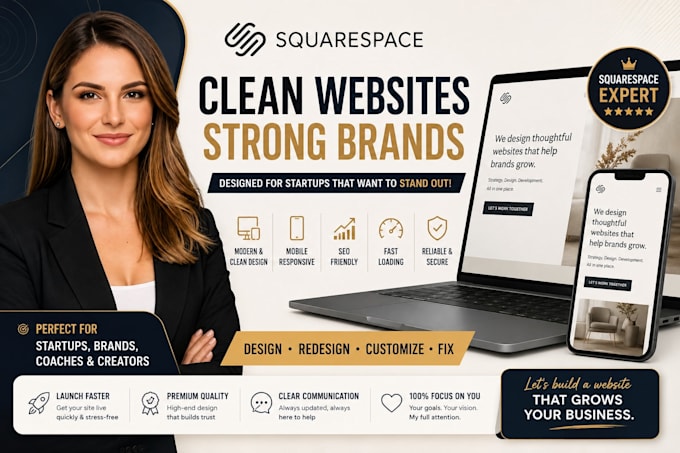 design a clean squarespace website for brands and startups