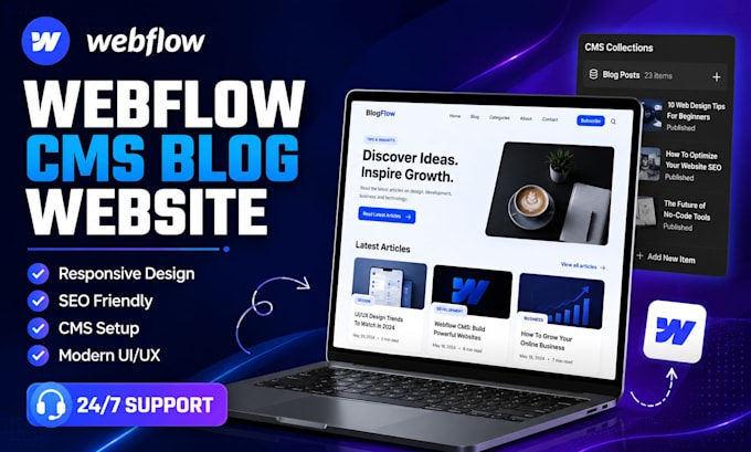 create a modern webflow cms blog website with responsive design