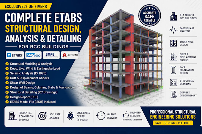 do structural analysis and rcc design using etabs and autocad