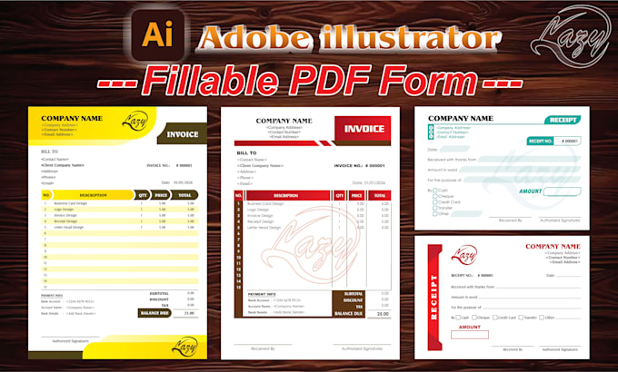 design receipt, invoice, fillable pdf form or excel